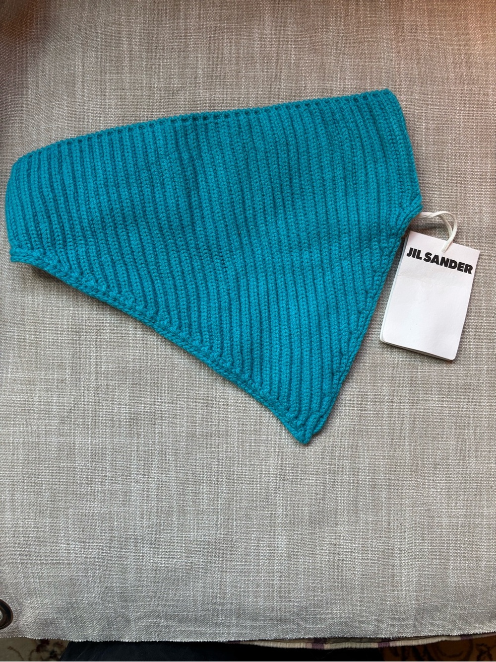 NWT Jil Sander 100% Wool Turquoise Ribbed Wool Knit Neck Warmer Cape Scarf